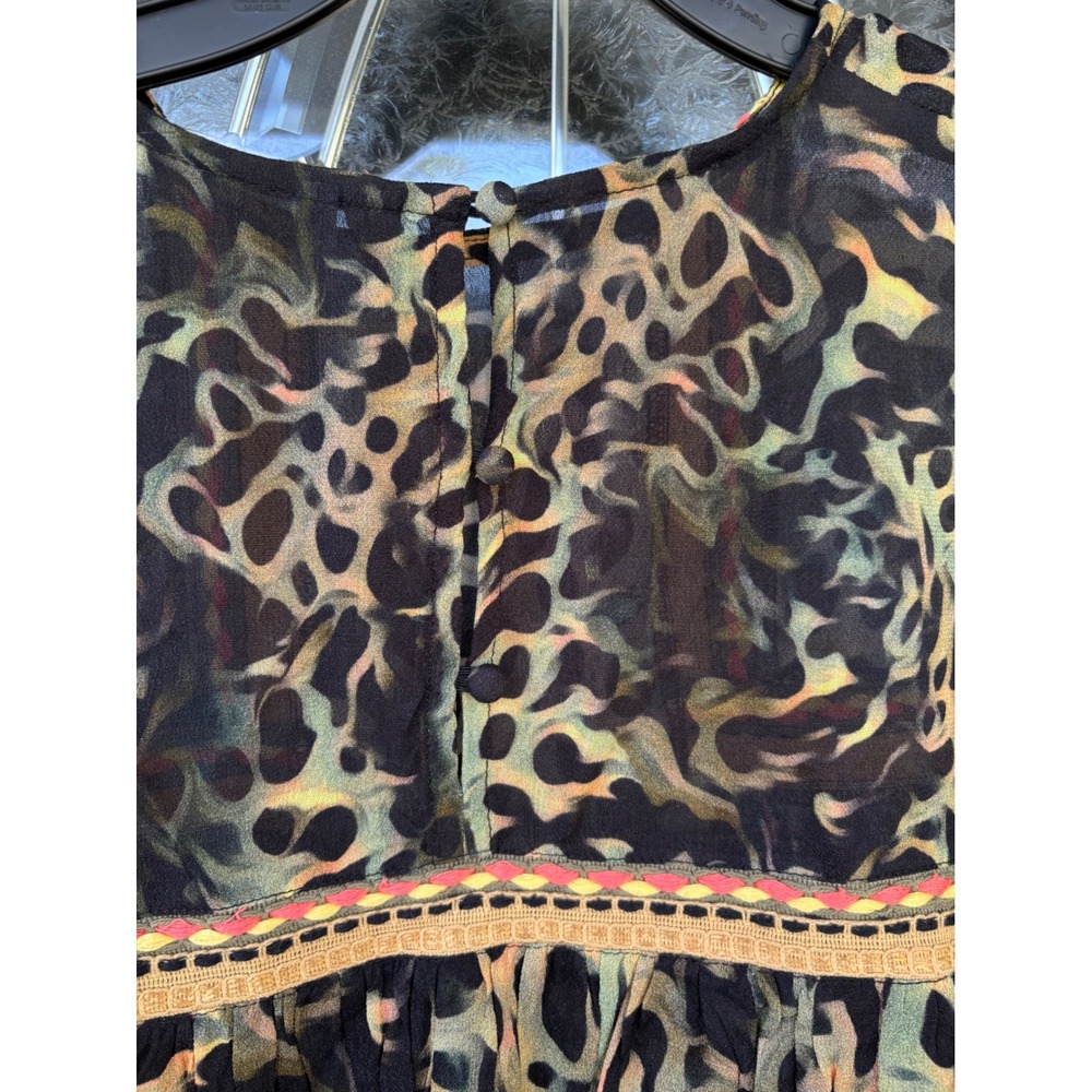 Blank London Womens XS Leopard Print Boho Blouse Crochet Trim Balloon Sleeve Top - Picture 10 of 12